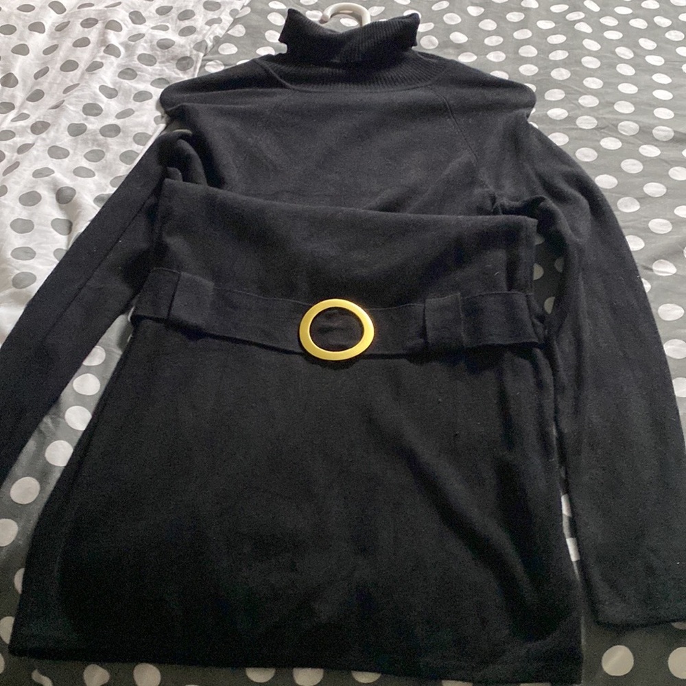 Black turtleneck knittted dress with built in belt
